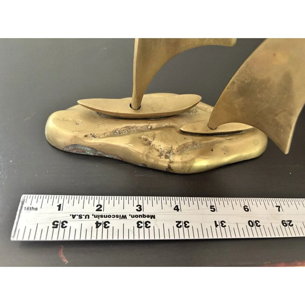 Vintage Brass Sailboat Sculpture Mid Century Modern MCM Nautical Decor Coastal